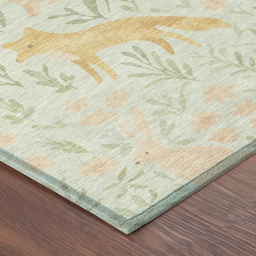 Mint Green And Pink Botanical Leaves Washable Indoor Outdoor Area Rug Photo 8