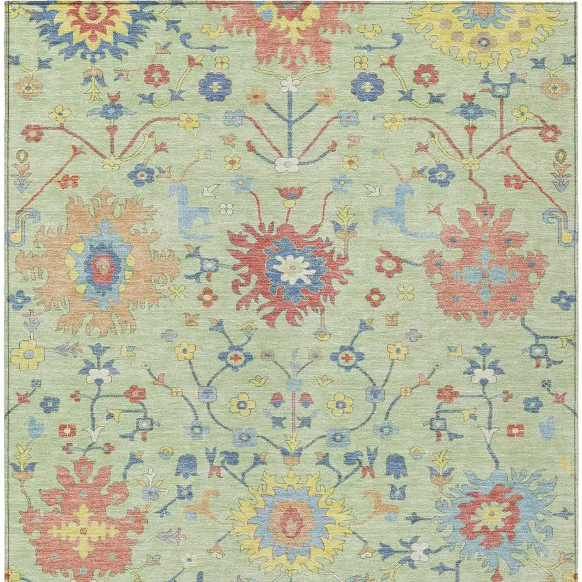 Mint Green And Salmon Faux Bois Washable Indoor Outdoor Area Rug Photo 3