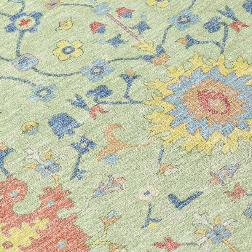 Mint Green And Salmon Faux Bois Washable Indoor Outdoor Area Rug Photo 5