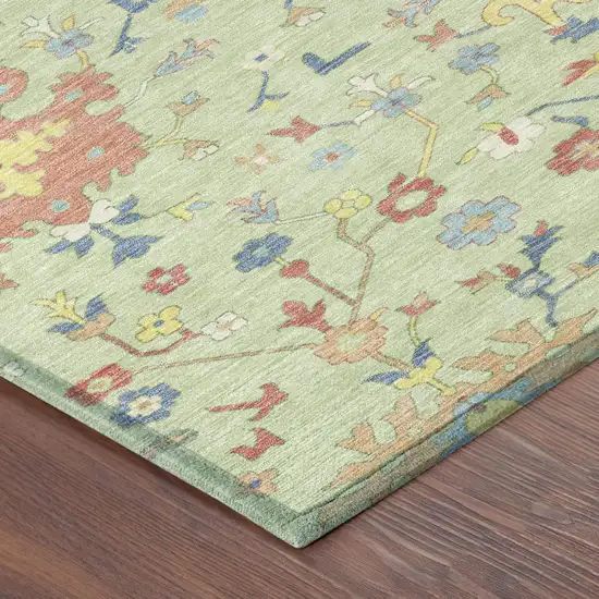 Mint Green And Salmon Faux Bois Washable Indoor Outdoor Area Rug Photo 4