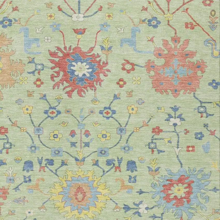Mint Green And Salmon Faux Bois Washable Indoor Outdoor Area Rug Photo 2