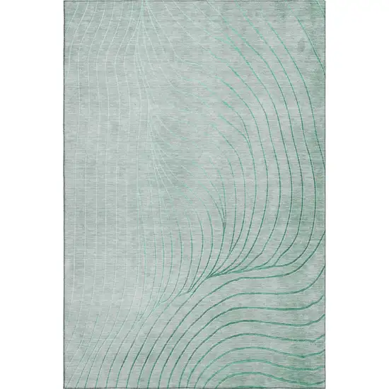 Mint Green And Silver Abstract Washable Area Rug With UV Protection Photo 1