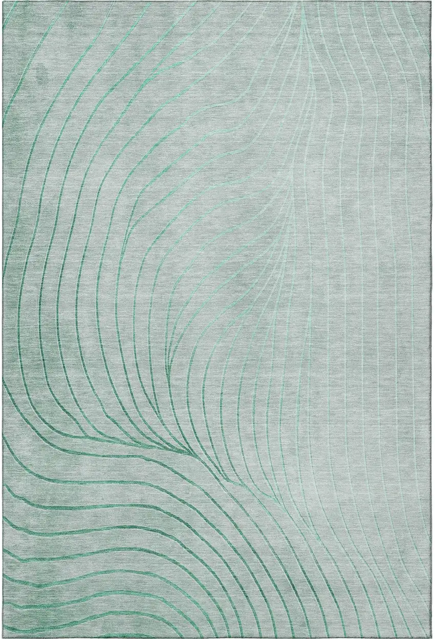 Mint Green And Silver Abstract Washable Area Rug With UV Protection Photo 4