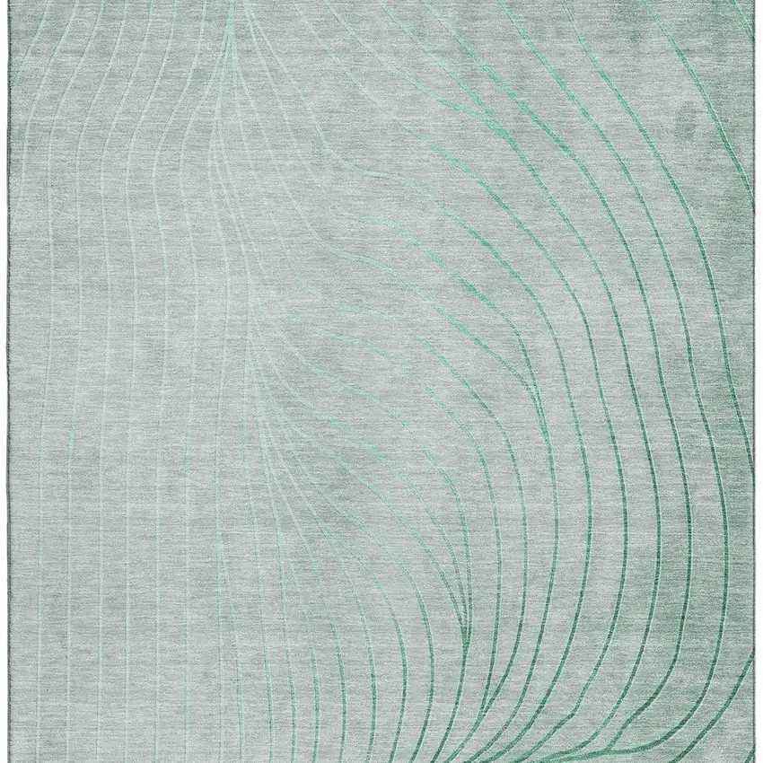 Mint Green And Silver Abstract Washable Area Rug With UV Protection Photo 4