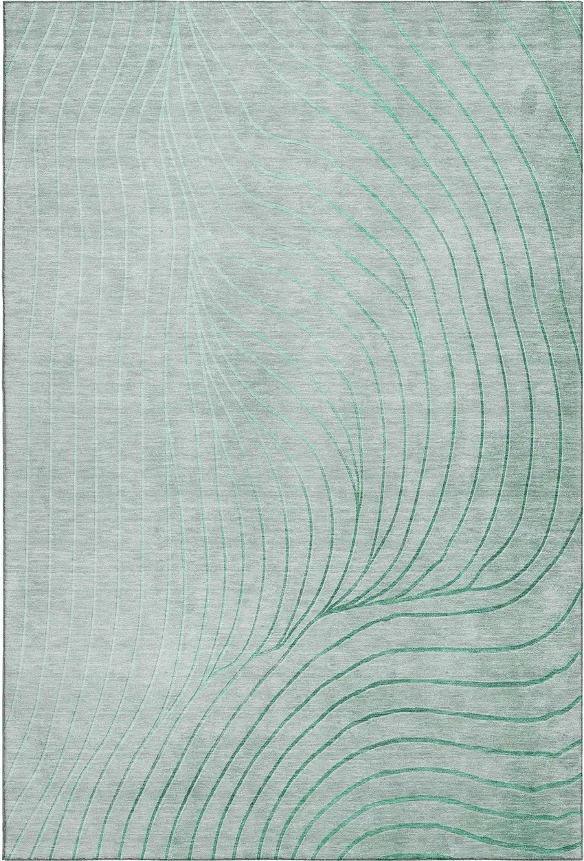 Mint Green And Silver Abstract Washable Area Rug With UV Protection Photo 1