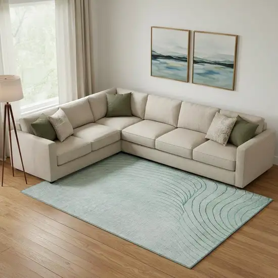 Mint Green And Silver Abstract Washable Area Rug With UV Protection Photo 2