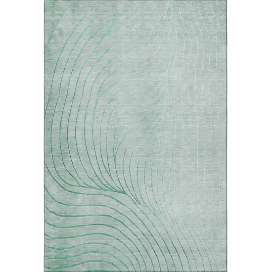Mint Green And Silver Abstract Washable Area Rug With UV Protection Photo 4