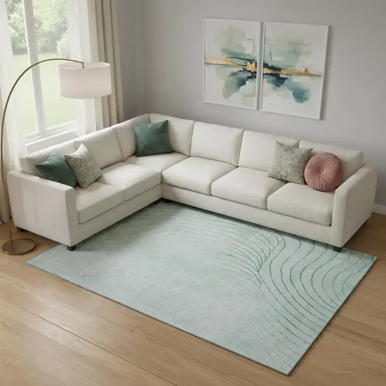 Mint Green And Silver Abstract Washable Area Rug With UV Protection Photo 2