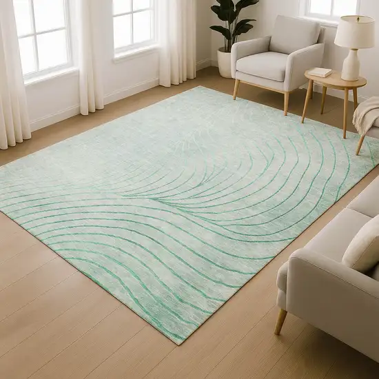 Mint Green And Silver Abstract Washable Area Rug With UV Protection Photo 6