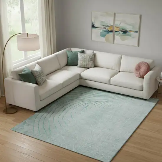 Mint Green And Silver Abstract Washable Area Rug With UV Protection Photo 2