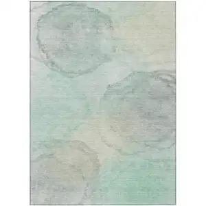 Photo of Mint Green And Teal Blue Abstract Washable Indoor Outdoor Area Rug