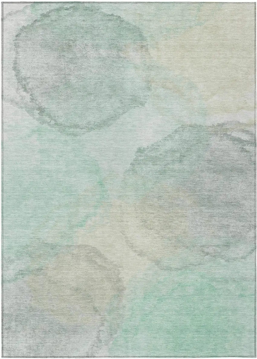 Mint Green And Teal Blue Abstract Washable Indoor Outdoor Area Rug Photo 1
