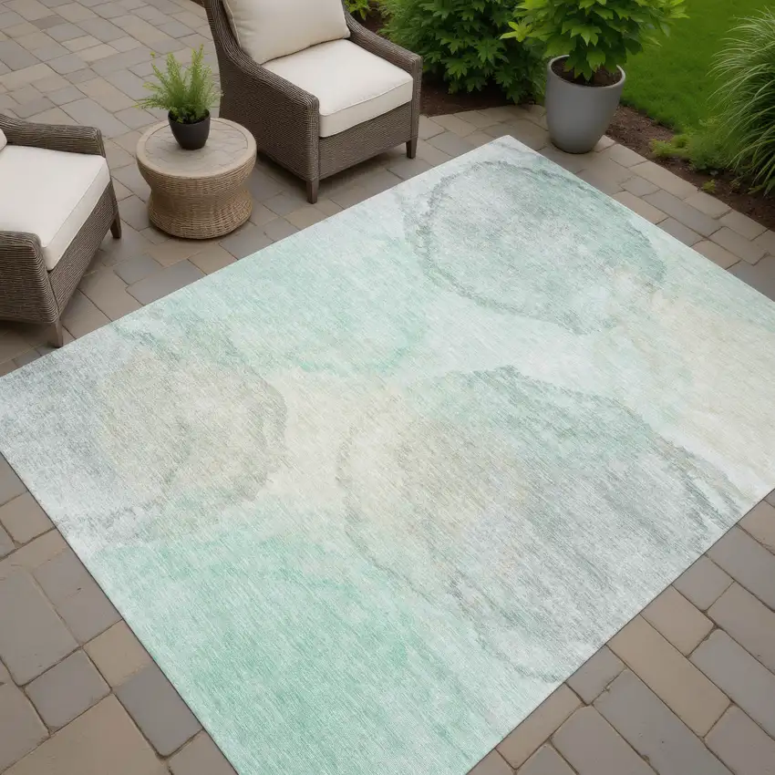Mint Green And Teal Blue Abstract Washable Indoor Outdoor Area Rug Photo 7