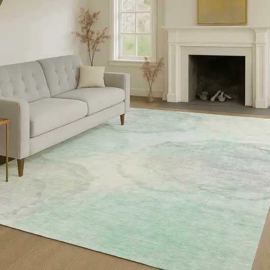 Mint Green And Teal Blue Abstract Washable Indoor Outdoor Area Rug Photo 6