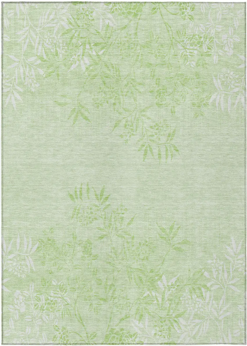 Mint Green Artichoke Green And Ivory Floral Washable Indoor Outdoor Area Rug Photo 2