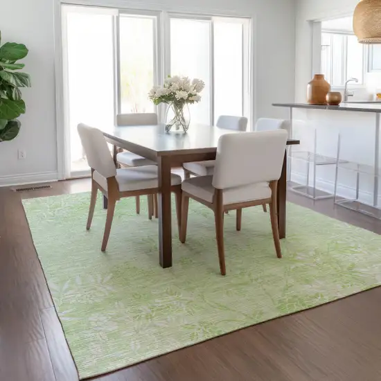 Mint Green Artichoke Green And Ivory Floral Washable Indoor Outdoor Area Rug Photo 8