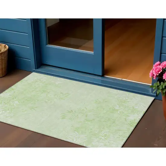 Mint Green Artichoke Green And Ivory Floral Washable Indoor Outdoor Area Rug Photo 1