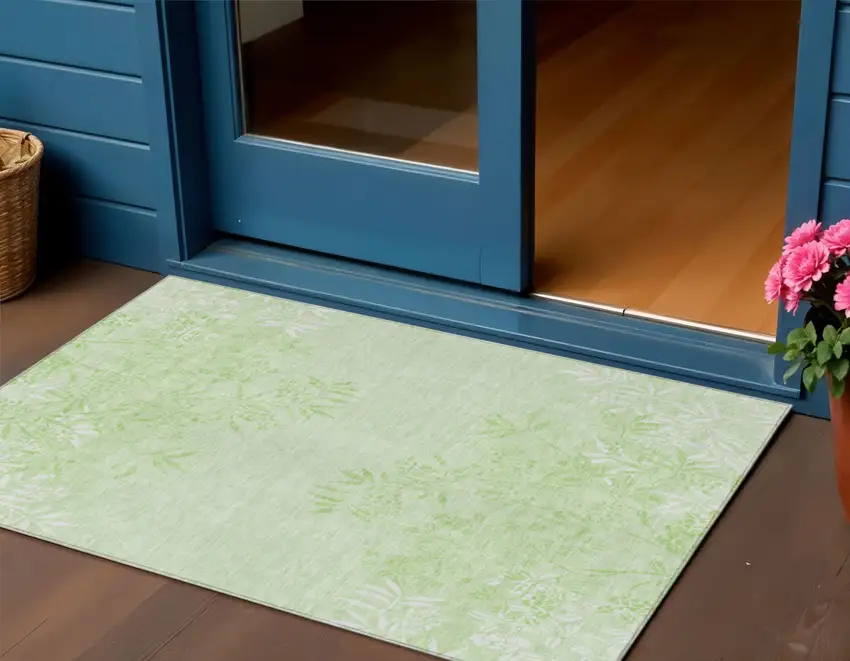 Mint Green Artichoke Green And Ivory Floral Washable Indoor Outdoor Area Rug Photo 1