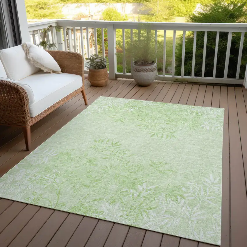 Mint Green Artichoke Green And Ivory Floral Washable Indoor Outdoor Area Rug Photo 9