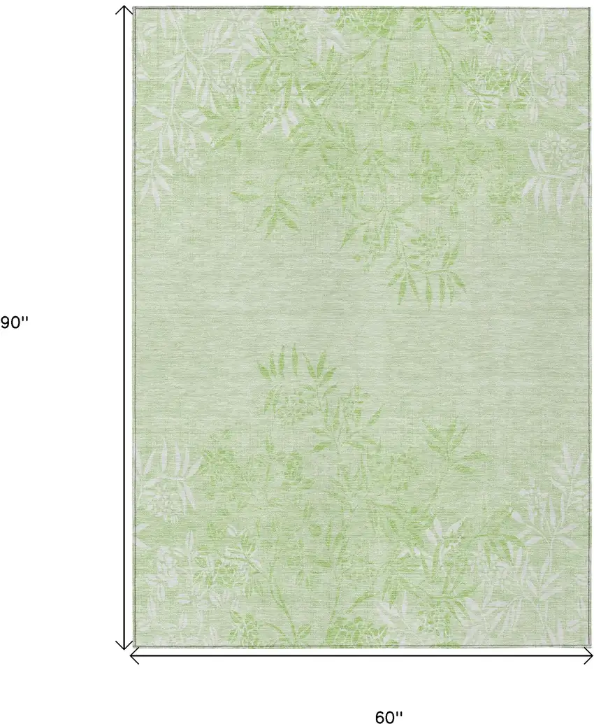 Mint Green Artichoke Green And Ivory Floral Washable Indoor Outdoor Area Rug Photo 3