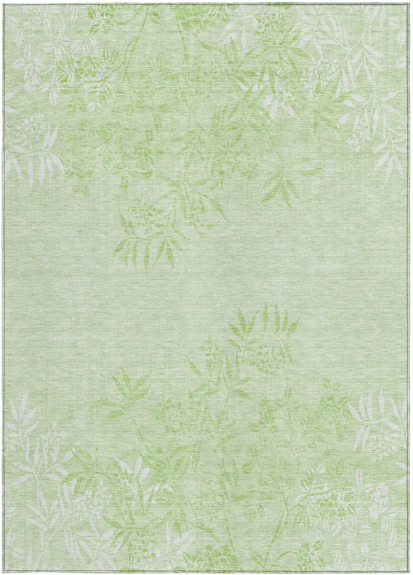 Mint Green Artichoke Green And Ivory Floral Washable Indoor Outdoor Area Rug Photo 5