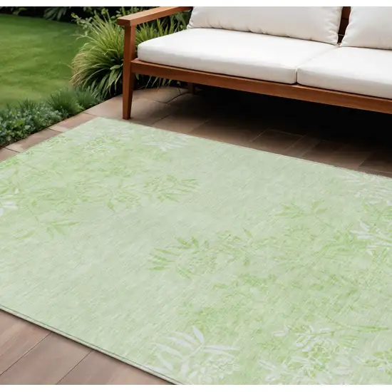 Mint Green Artichoke Green And Ivory Floral Washable Indoor Outdoor Area Rug Photo 1