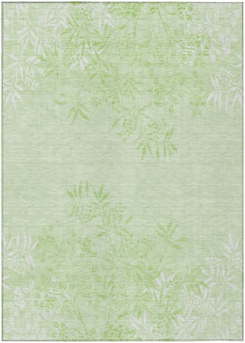 Mint Green Artichoke Green And Ivory Floral Washable Indoor Outdoor Area Rug Photo 2