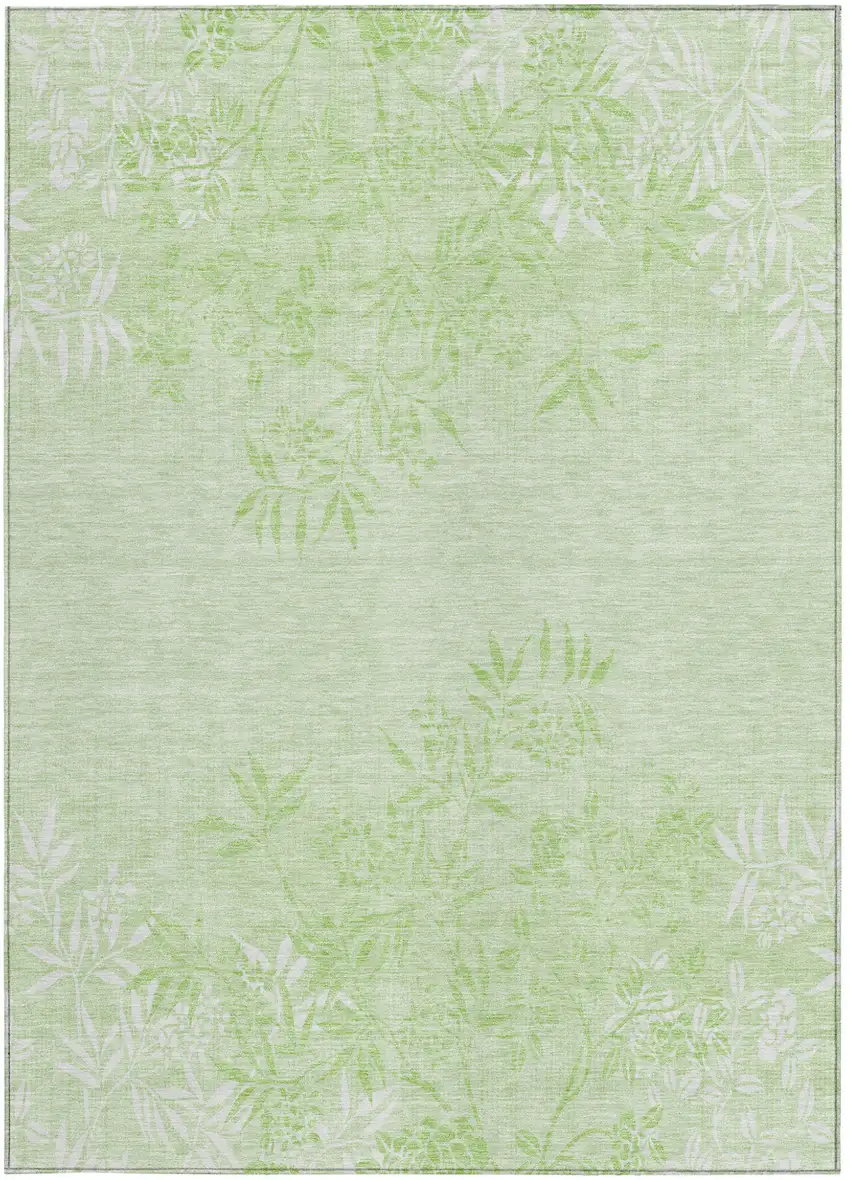 Mint Green Artichoke Green And Ivory Floral Washable Indoor Outdoor Area Rug Photo 6