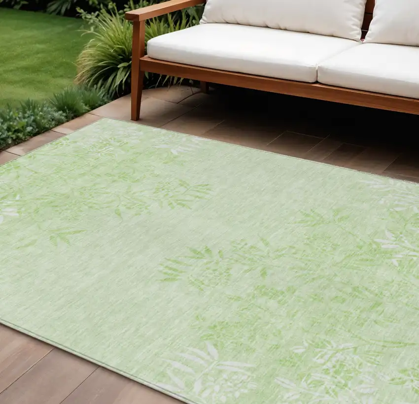 Mint Green Artichoke Green And Ivory Floral Washable Indoor Outdoor Area Rug Photo 1