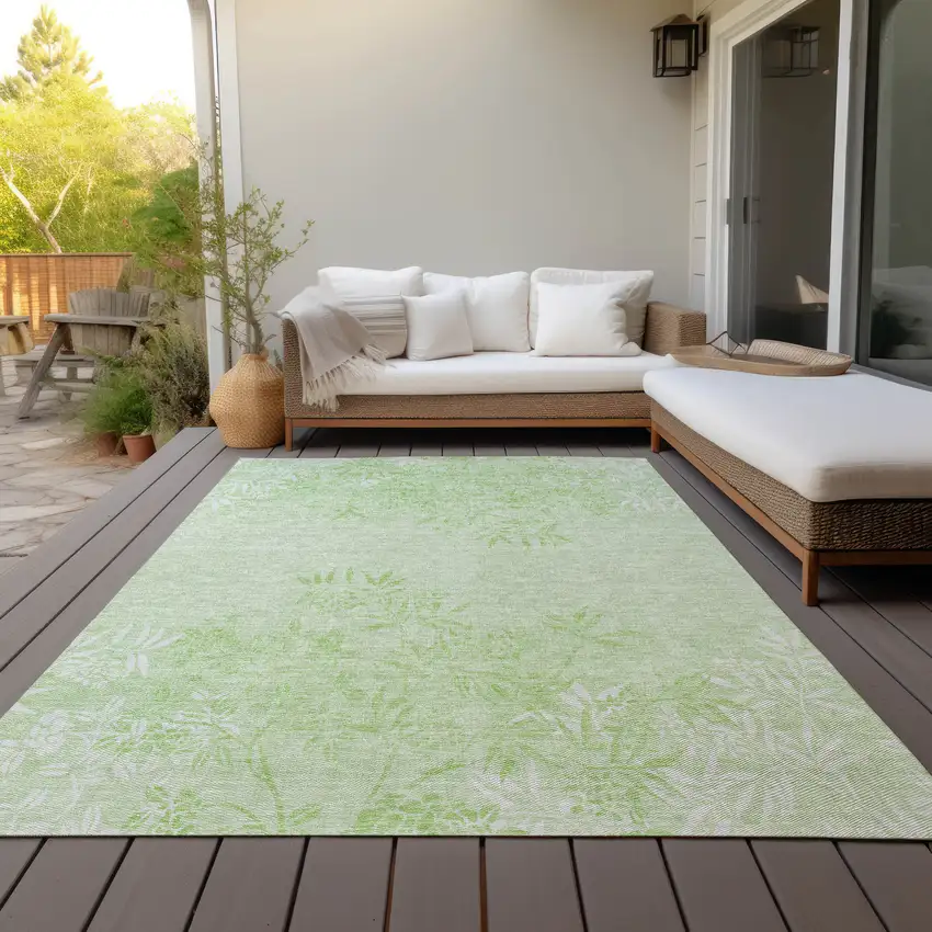 Mint Green Artichoke Green And Ivory Floral Washable Indoor Outdoor Area Rug Photo 7