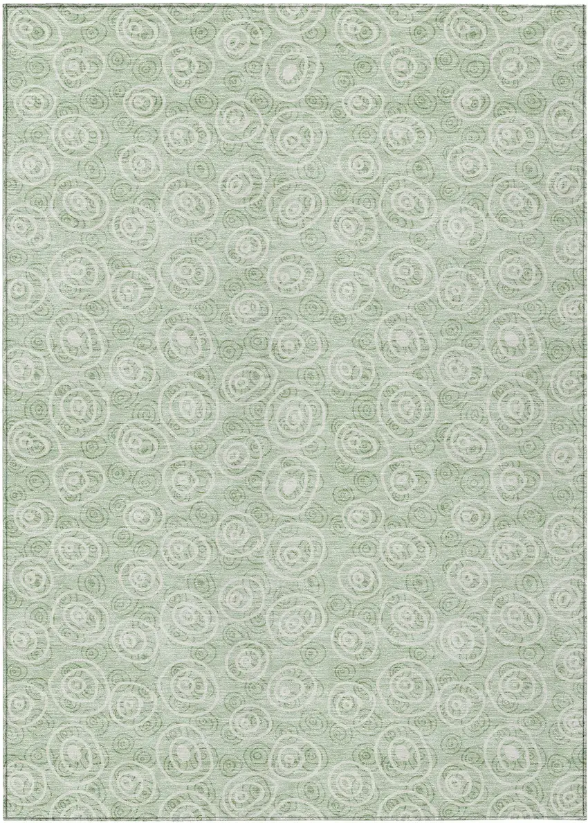 Mint Green Artichoke Green And Ivory Geometric Washable Indoor Outdoor Area Rug Photo 1