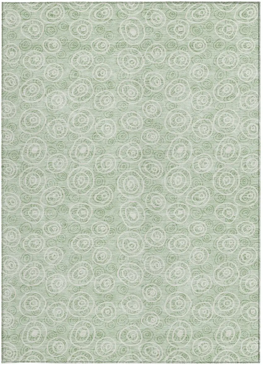 Mint Green Artichoke Green And Ivory Geometric Washable Indoor Outdoor Area Rug Photo 4