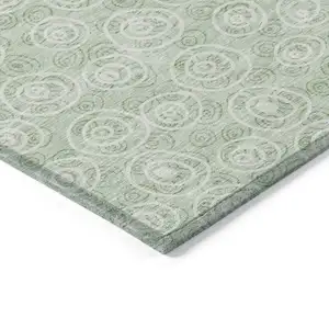 Photo of Mint Green Artichoke Green And Ivory Geometric Washable Indoor Outdoor Area Rug