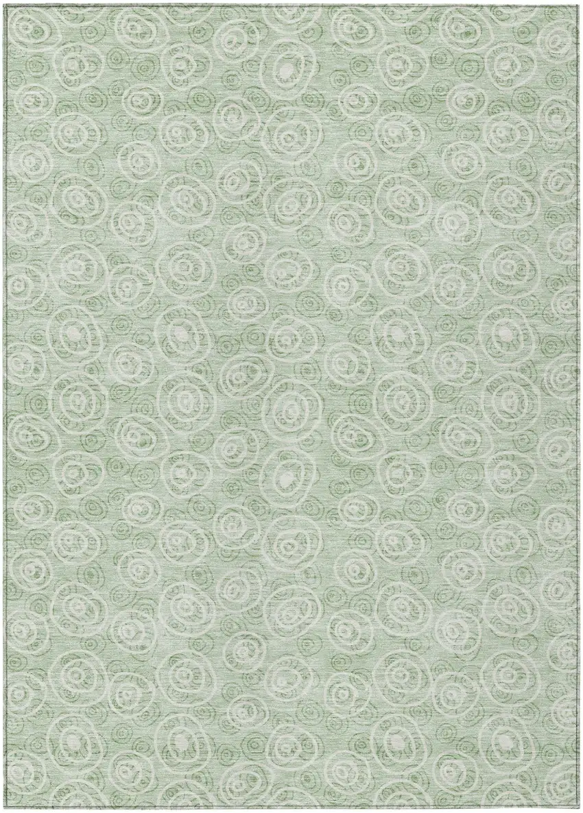 Mint Green Artichoke Green And Ivory Geometric Washable Indoor Outdoor Area Rug Photo 2