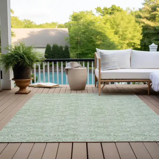 Mint Green Artichoke Green And Ivory Geometric Washable Indoor Outdoor Area Rug Photo 9