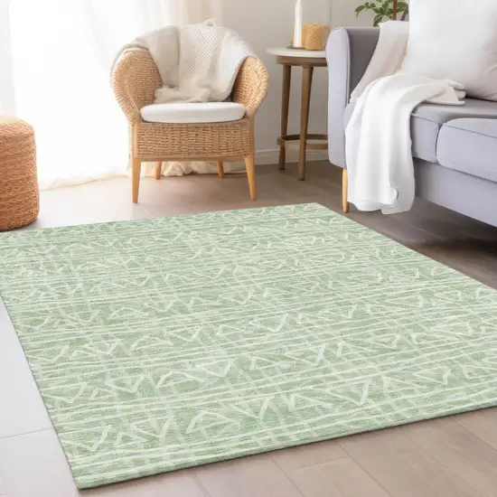 Mint Green Artichoke Green And Ivory Geometric Washable Indoor Outdoor Area Rug Photo 8