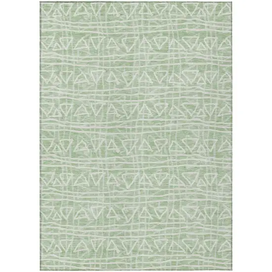 Mint Green Artichoke Green And Ivory Geometric Washable Indoor Outdoor Area Rug Photo 2