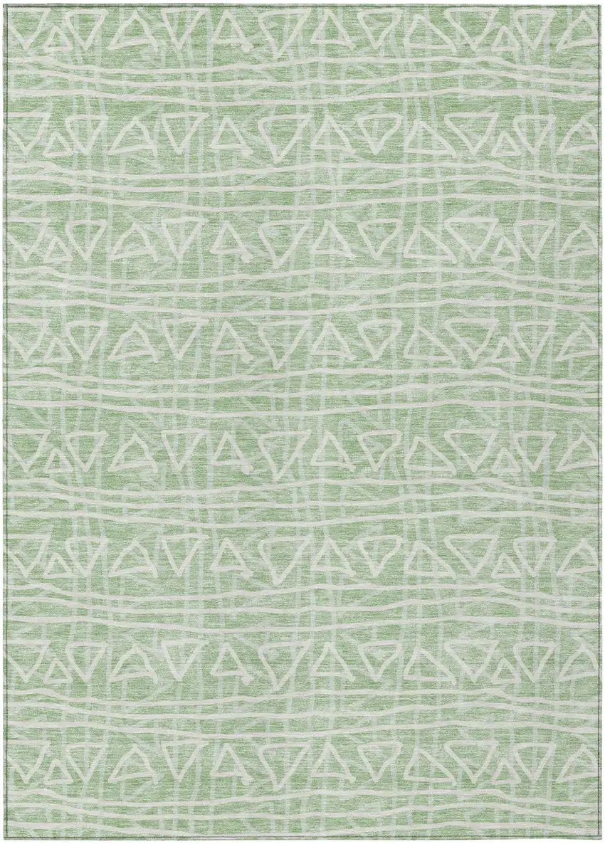 Mint Green Artichoke Green And Ivory Geometric Washable Indoor Outdoor Area Rug Photo 2