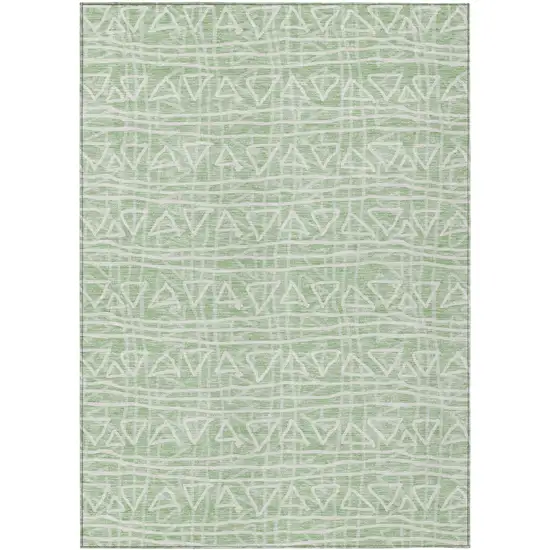 Mint Green Artichoke Green And Ivory Geometric Washable Indoor Outdoor Area Rug Photo 2
