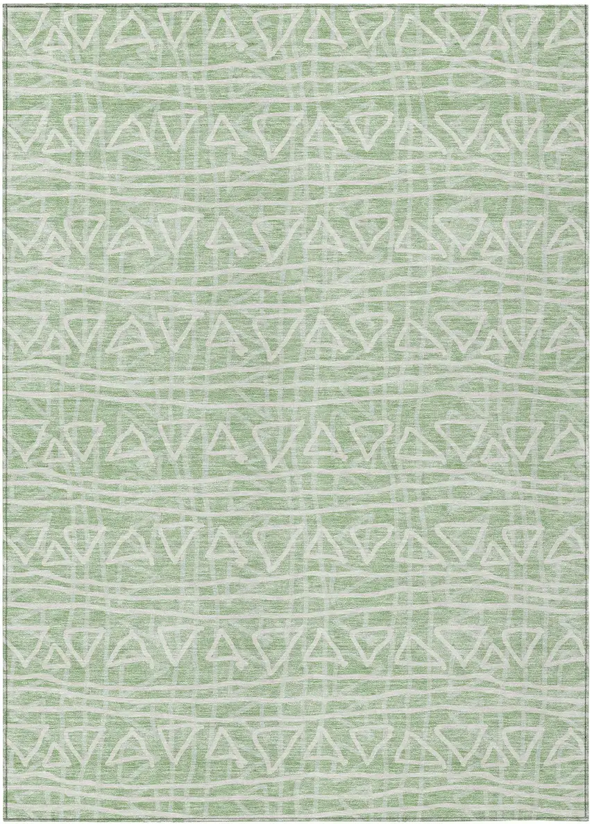 Mint Green Artichoke Green And Ivory Geometric Washable Indoor Outdoor Area Rug Photo 2