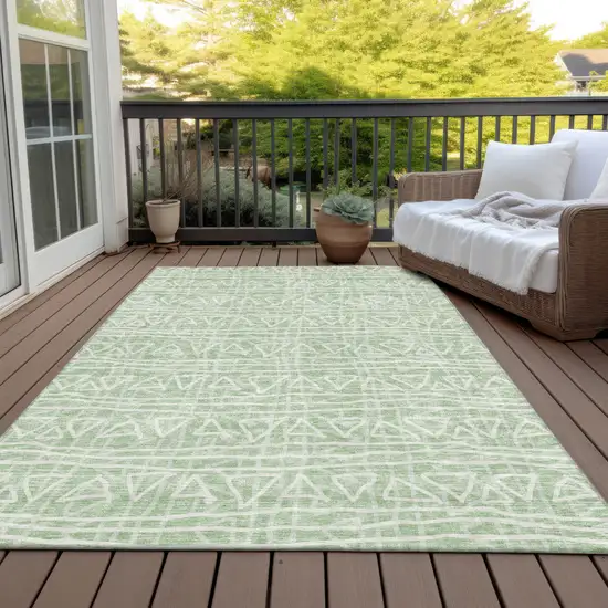 Mint Green Artichoke Green And Ivory Geometric Washable Indoor Outdoor Area Rug Photo 7