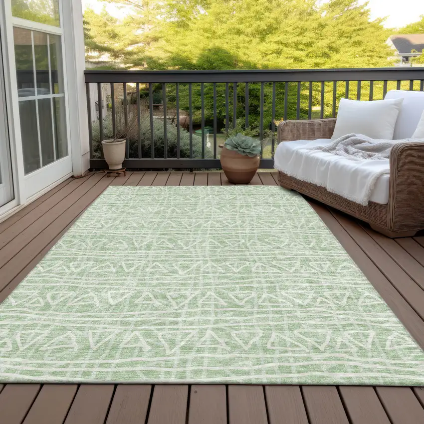 Mint Green Artichoke Green And Ivory Geometric Washable Indoor Outdoor Area Rug Photo 7