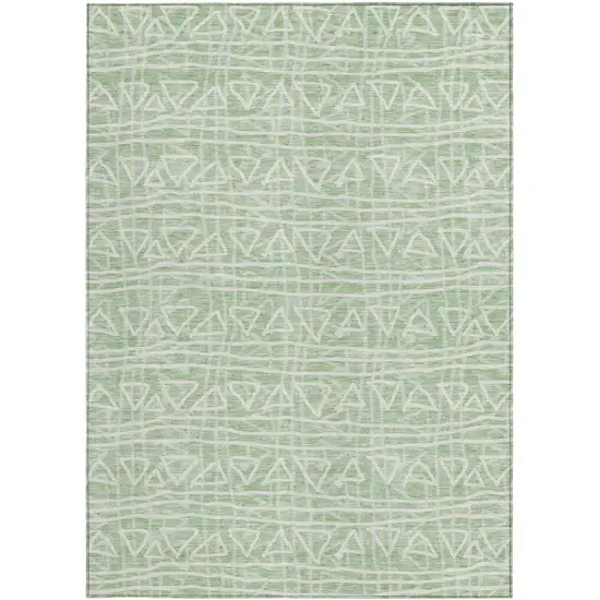 Mint Green Artichoke Green And Ivory Geometric Washable Indoor Outdoor Area Rug Photo 5