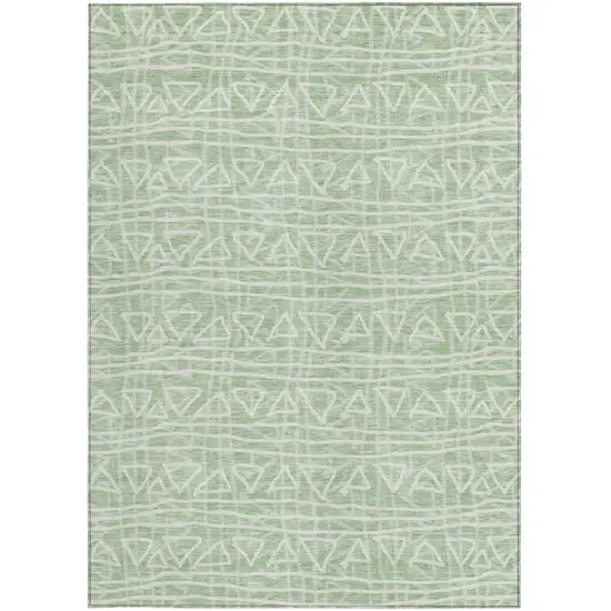 Mint Green Artichoke Green And Ivory Geometric Washable Indoor Outdoor Area Rug Photo 5