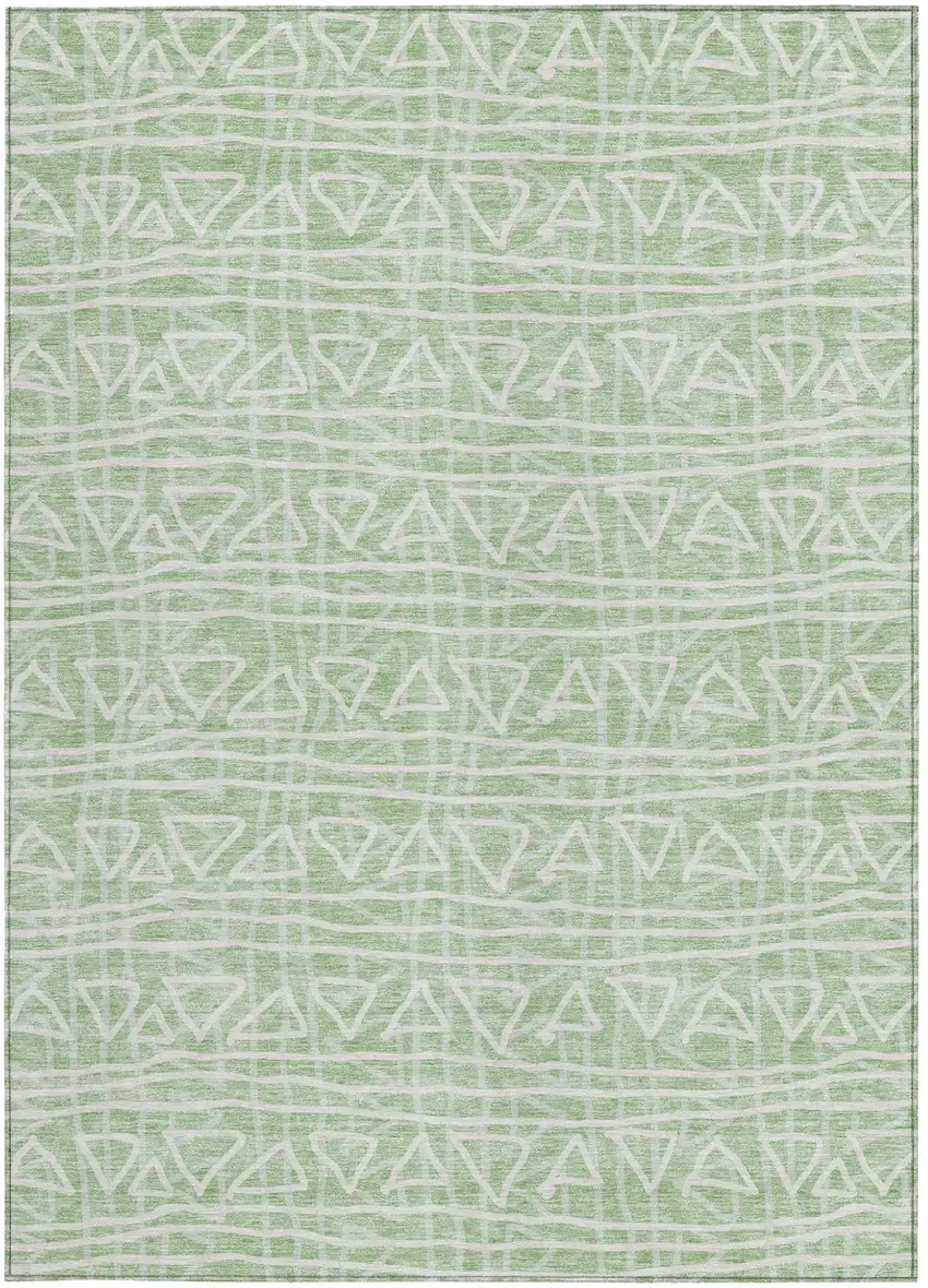 Mint Green Artichoke Green And Ivory Geometric Washable Indoor Outdoor Area Rug Photo 5