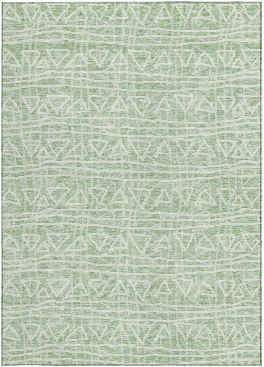 Mint Green Artichoke Green And Ivory Geometric Washable Indoor Outdoor Area Rug Photo 5
