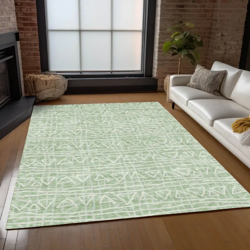 Mint Green Artichoke Green And Ivory Geometric Washable Indoor Outdoor Area Rug Photo 9