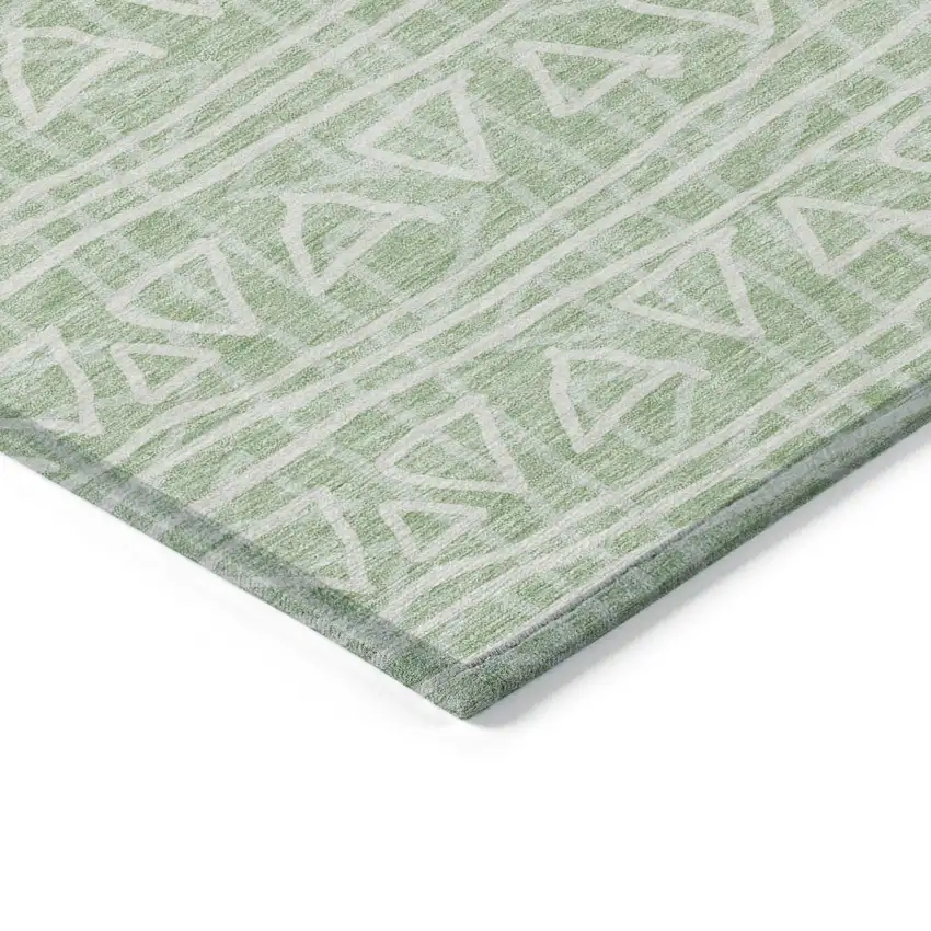 Mint Green Artichoke Green And Ivory Geometric Washable Indoor Outdoor Area Rug Photo 4