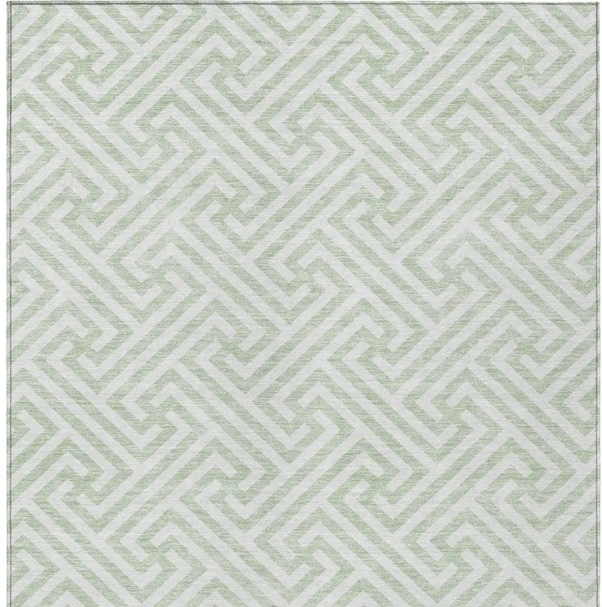 Mint Green Artichoke Green And Ivory Geometric Washable Indoor Outdoor Area Rug Photo 7