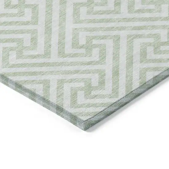 Mint Green Artichoke Green And Ivory Geometric Washable Indoor Outdoor Area Rug Photo 4